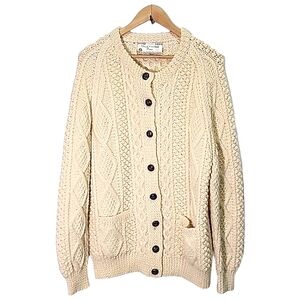 Aran Hand knitted pure wool button-up cardigan size measurements in description